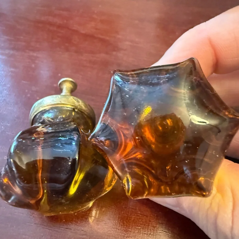 Set of 2 Antique Amber Glass Knobs